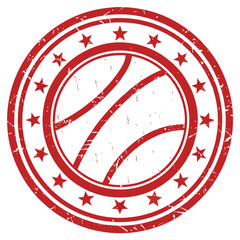 Grunge red circle includes a basketball inside with star pattern around it all
