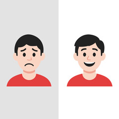 Fototapeta premium Emotional Change Concept with Unhappy and Smiling Male Avatars