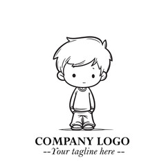 Black and White Chibi Boy Illustration with Jacket and Boots in Bold Thick Line Art Minimal Style