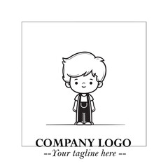 Black and White Chibi Boy Illustration with Jacket and Boots in Bold Thick Line Art Minimal Style