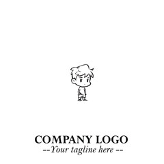 Black and White Chibi Boy Illustration with Jacket and Boots in Bold Thick Line Art Minimal Style