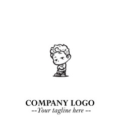 Black and White Chibi Boy Illustration with Jacket and Boots in Bold Thick Line Art Minimal Style