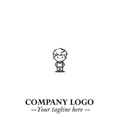 Black and White Chibi Boy Illustration with Jacket and Boots in Bold Thick Line Art Minimal Style