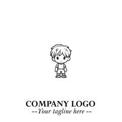 Black and White Chibi Boy Illustration with Jacket and Boots in Bold Thick Line Art Minimal Style