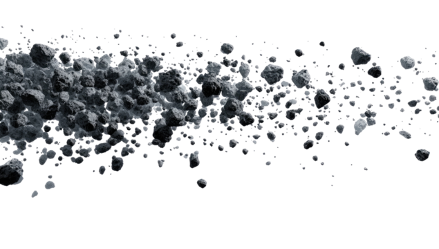 Abstract, dark gray, particle field.  Many small, irregular shapes