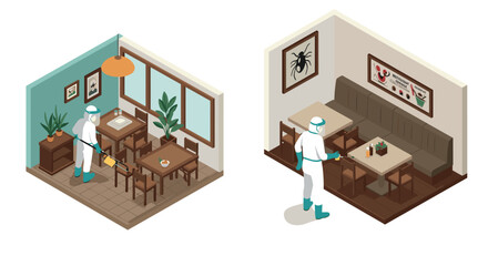 Isometric pest control in cafes clean and safe restaurant spaces