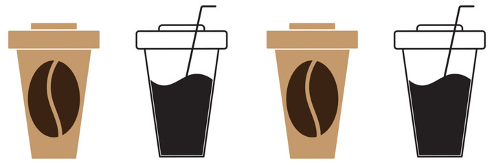 Coffee icons. Linear coffee cup icons. Various cups of coffee. Vector illustration