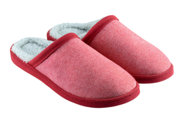 Cozy pink knit slippers with plush lining on black background