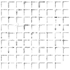 Set Hand Draw Of Corners Different Shapes Flower Decoration Vector Design Doodle Sketch Style For Wedding And Banner