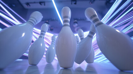 Bowling Pins in a Neon Lit Alley