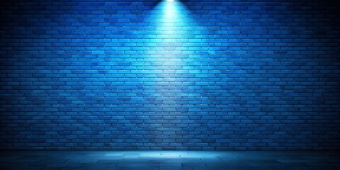 Dramatic blue spotlight illuminates a textured brick wall with a moody atmospheric glow