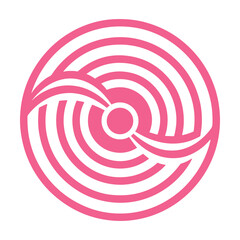 Pink concentric circles with swirling abstract shapes on white background vector