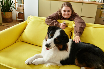 Joyful moments in a cozy home with a young woman and her playful dog on a sunny afternoon
