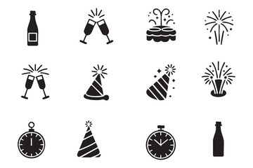 Fototapeta premium New Year Celebration Icons Bundle