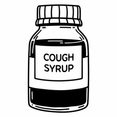 Cough syrup bottle with label in doodle style