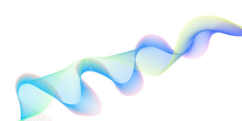 Abstract colorful wave background with smooth gradient lines in blue, green, pink, and yellow on white backdrop.