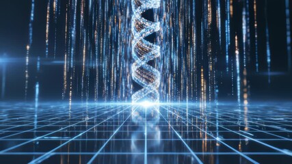 Dna Molecule Structure Forming on Futuristic Background With Grid - Powered by Adobe
