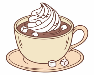 Hot chocolate with whipped cream and sugar cubes