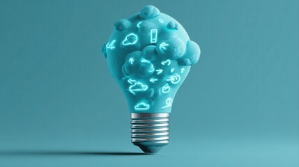 glowing technology icons in light bulb