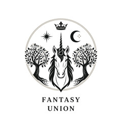 Magical Unicorn Fantasy Union Crest Logo