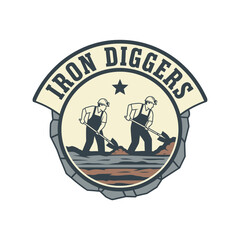 Vintage Iron Diggers Mining Construction Badge