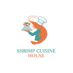 Funny Shrimp Chef Seafood Cuisine Logo