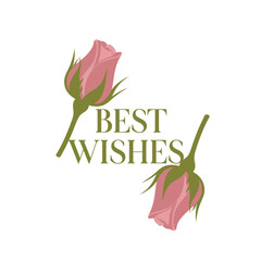 Best Wishes Pink Rose Buds Vector Greeting