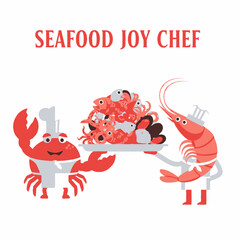 Seafood Joy Chef Cartoon Mascot Vector