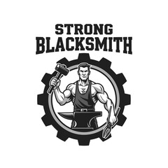 Strong Blacksmith Forge and Gear Logo