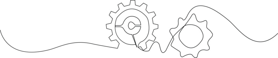 Single line drawing with one gear. One continuous line illustration of gear wheel.
