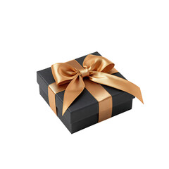 Obraz premium Elegant Black Gift Box With Gold Ribbon Ready for Celebration or Special Occasion