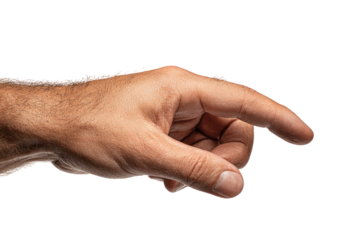 Close-up of a hand, light-skinned, pointing