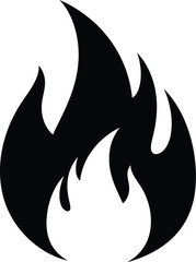 Black flame icon or fire symbol silhouette vector graphic isolated on a clean white background design.