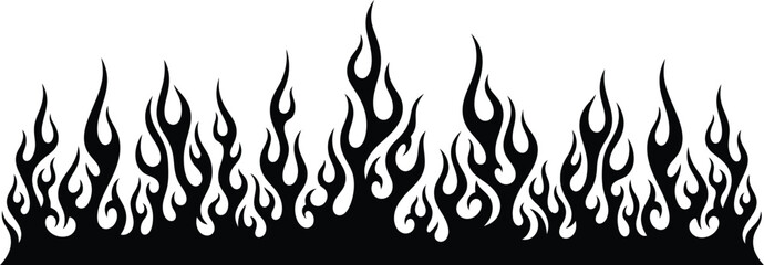 Stylized black flame border design element with dynamic hot rod tribal fire graphics illustration