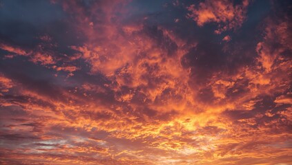 Stunning fiery sunset with vibrant orange and red clouds painting the sky, perfect for travel blogs, inspirational content, and background designs