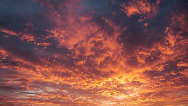 Stunning fiery sunset with vibrant orange and red clouds painting the sky, perfect for travel blogs, inspirational content, and background designs