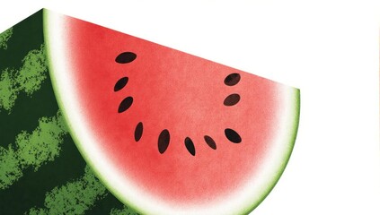 Refreshing Watermelon Slice with Seeds on White Background.