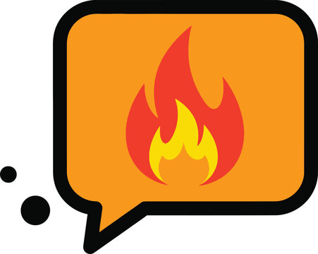 Flaming chat bubble notification icon representing hot topics, trending news, or urgent alerts