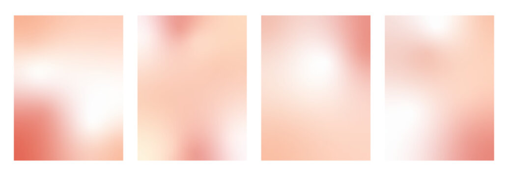 Cosmetic blush gradation set. Rose gold gradient background. Creamy pink autumn gradation templates set. Vector pastel backdrops with blur effect. Soft ombre beige and pale red wallpaper design.