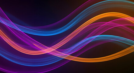 Abstract flowing wavy lines of vibrant neon colors on a dark background creating a sense of movement