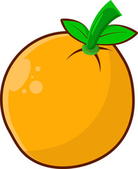 Vibrant Orange Fruit Illustration with Green Stem and Leaves - Fresh Citrus Graphic