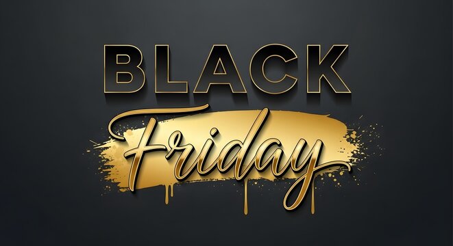 Elegant black and gold text graphic for black friday sale, with brush stroke effect and luxury feel