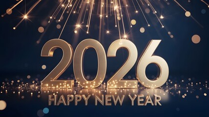 Shiny 2026 numbers with fireworks and bokeh, happy new year festive background