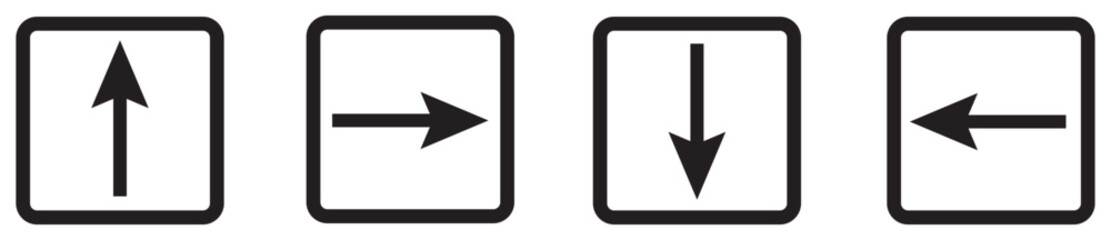 Four directional arrows inside squares, showing down, up, left, and right directions. Vector icon set. Editable stroke.
