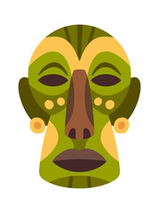 Green ceremonial african mask cartoon