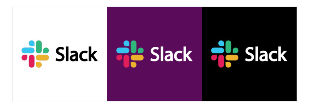 Modern Slack style communication logotype icons set isolated on transparent background. Editorial vector. Kharkiv, Ukraine &ndash; November 3, 2025. 