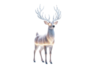 輝く白い鹿の像、美しい角が印象的。お祝いの雰囲気、冬の飾り、クリスマスのイメージに最適