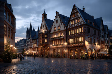 Fototapeta premium Frankfurt Old town square romerberg at twilight