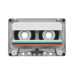 Fototapeta premium A clear retro audio cassette tape with a vibrant colorful stripe isolated on transparent