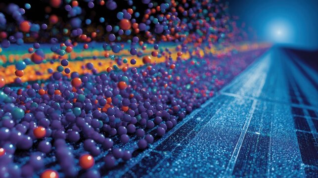 colorful particles interacting with solar panel